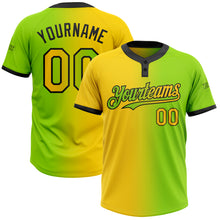 Charger l'image dans la galerie, Custom Neon Green Yellow-Black Gradient Fashion Two-Button Unisex Softball Jersey