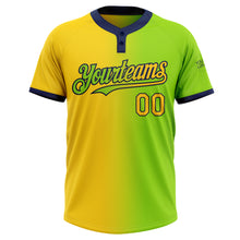 Charger l'image dans la galerie, Custom Neon Green Yellow-Navy Gradient Fashion Two-Button Unisex Softball Jersey