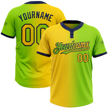Charger l'image dans la galerie, Custom Neon Green Yellow-Navy Gradient Fashion Two-Button Unisex Softball Jersey