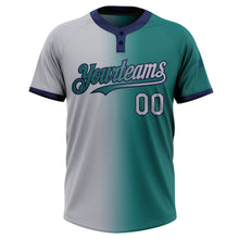 Load image into Gallery viewer, Custom Teal Gray-Navy Gradient Fashion Two-Button Unisex Softball Jersey