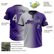 Загрузить изображение в средство просмотра галереи, Custom Purple Gray-Black Gradient Fashion Two-Button Unisex Softball Jersey