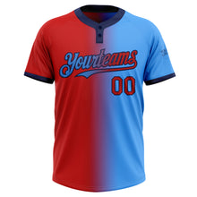 Charger l'image dans la galerie, Custom Electric Blue Red-Navy Gradient Fashion Two-Button Unisex Softball Jersey