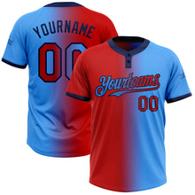 Charger l'image dans la galerie, Custom Electric Blue Red-Navy Gradient Fashion Two-Button Unisex Softball Jersey