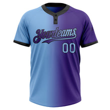 Загрузить изображение в средство просмотра галереи, Custom Purple Light Blue-Black Gradient Fashion Two-Button Unisex Softball Jersey