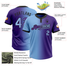 Загрузить изображение в средство просмотра галереи, Custom Purple Light Blue-Black Gradient Fashion Two-Button Unisex Softball Jersey