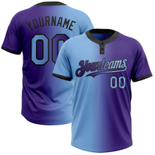 Загрузить изображение в средство просмотра галереи, Custom Purple Light Blue-Black Gradient Fashion Two-Button Unisex Softball Jersey