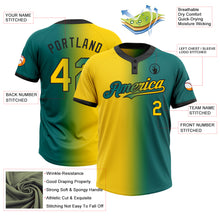 Laden Sie das Bild in den Galerie-Viewer, Custom Teal Yellow-Black Gradient Fashion Two-Button Unisex Softball Jersey