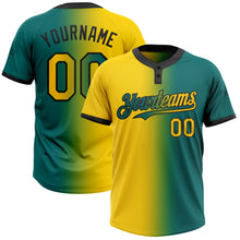 Laden Sie das Bild in den Galerie-Viewer, Custom Teal Yellow-Black Gradient Fashion Two-Button Unisex Softball Jersey