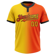 Laden Sie das Bild in den Galerie-Viewer, Custom Orange Yellow-Black Gradient Fashion Two-Button Unisex Softball Jersey
