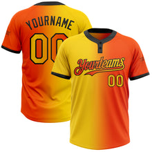 Laden Sie das Bild in den Galerie-Viewer, Custom Orange Yellow-Black Gradient Fashion Two-Button Unisex Softball Jersey