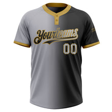 Laden Sie das Bild in den Galerie-Viewer, Custom Black Gray-Old Gold Gradient Fashion Two-Button Unisex Softball Jersey