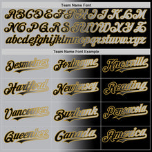 Laden Sie das Bild in den Galerie-Viewer, Custom Black Gray-Old Gold Gradient Fashion Two-Button Unisex Softball Jersey