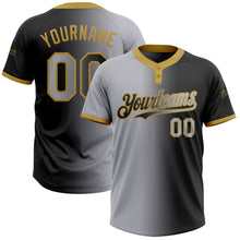 Laden Sie das Bild in den Galerie-Viewer, Custom Black Gray-Old Gold Gradient Fashion Two-Button Unisex Softball Jersey