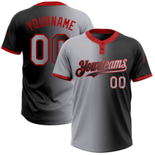 Laden Sie das Bild in den Galerie-Viewer, Custom Black Gray-Red Gradient Fashion Two-Button Unisex Softball Jersey