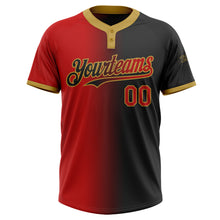 Load image into Gallery viewer, Custom Black Red-Old Gold Gradient Fashion Two-Button Unisex Softball Jersey