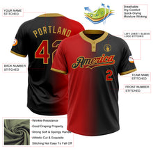 Load image into Gallery viewer, Custom Black Red-Old Gold Gradient Fashion Two-Button Unisex Softball Jersey