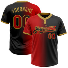 Load image into Gallery viewer, Custom Black Red-Old Gold Gradient Fashion Two-Button Unisex Softball Jersey