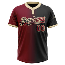 Laden Sie das Bild in den Galerie-Viewer, Custom Black Crimson-City Cream Gradient Fashion Two-Button Unisex Softball Jersey