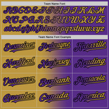 Laden Sie das Bild in den Galerie-Viewer, Custom Purple Old Gold-Black Gradient Fashion Two-Button Unisex Softball Jersey