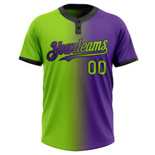 Laden Sie das Bild in den Galerie-Viewer, Custom Purple Neon Green-Black Gradient Fashion Two-Button Unisex Softball Jersey