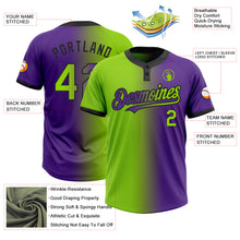 Laden Sie das Bild in den Galerie-Viewer, Custom Purple Neon Green-Black Gradient Fashion Two-Button Unisex Softball Jersey