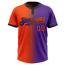 Laden Sie das Bild in den Galerie-Viewer, Custom Purple Orange-Black Gradient Fashion Two-Button Unisex Softball Jersey
