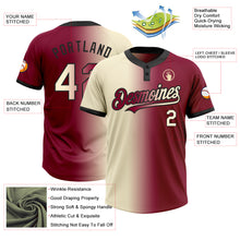 Laden Sie das Bild in den Galerie-Viewer, Custom Maroon Cream-Black Gradient Fashion Two-Button Unisex Softball Jersey