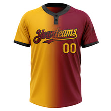 Laden Sie das Bild in den Galerie-Viewer, Custom Maroon Gold-Black Gradient Fashion Two-Button Unisex Softball Jersey