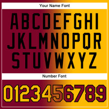 Laden Sie das Bild in den Galerie-Viewer, Custom Maroon Gold-Black Gradient Fashion Two-Button Unisex Softball Jersey