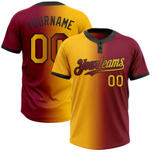 Laden Sie das Bild in den Galerie-Viewer, Custom Maroon Gold-Black Gradient Fashion Two-Button Unisex Softball Jersey