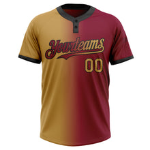 Laden Sie das Bild in den Galerie-Viewer, Custom Maroon Old Gold-Black Gradient Fashion Two-Button Unisex Softball Jersey