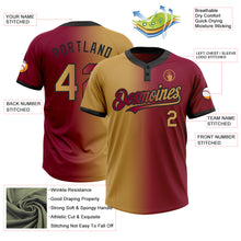 Laden Sie das Bild in den Galerie-Viewer, Custom Maroon Old Gold-Black Gradient Fashion Two-Button Unisex Softball Jersey