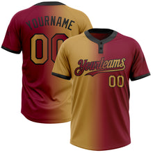 Laden Sie das Bild in den Galerie-Viewer, Custom Maroon Old Gold-Black Gradient Fashion Two-Button Unisex Softball Jersey