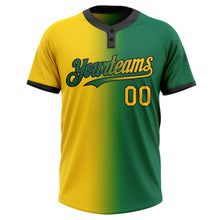 Laden Sie das Bild in den Galerie-Viewer, Custom Kelly Green Yellow-Black Gradient Fashion Two-Button Unisex Softball Jersey