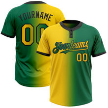 Laden Sie das Bild in den Galerie-Viewer, Custom Kelly Green Yellow-Black Gradient Fashion Two-Button Unisex Softball Jersey