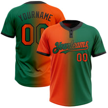 Laden Sie das Bild in den Galerie-Viewer, Custom Kelly Green Orange-Black Gradient Fashion Two-Button Unisex Softball Jersey