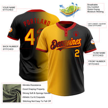 Laden Sie das Bild in den Galerie-Viewer, Custom Black Gold-Red Gradient Fashion Two-Button Unisex Softball Jersey