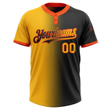 Laden Sie das Bild in den Galerie-Viewer, Custom Black Gold-Orange Gradient Fashion Two-Button Unisex Softball Jersey