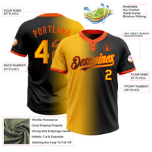 Laden Sie das Bild in den Galerie-Viewer, Custom Black Gold-Orange Gradient Fashion Two-Button Unisex Softball Jersey
