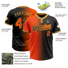 Laden Sie das Bild in den Galerie-Viewer, Custom Black Orange-Old Gold Gradient Fashion Two-Button Unisex Softball Jersey