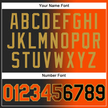 Laden Sie das Bild in den Galerie-Viewer, Custom Black Orange-Old Gold Gradient Fashion Two-Button Unisex Softball Jersey