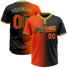 Laden Sie das Bild in den Galerie-Viewer, Custom Black Orange-Old Gold Gradient Fashion Two-Button Unisex Softball Jersey