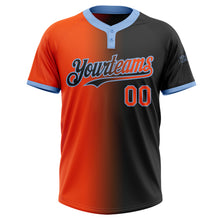 Laden Sie das Bild in den Galerie-Viewer, Custom Black Orange-Light Blue Gradient Fashion Two-Button Unisex Softball Jersey