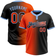 Laden Sie das Bild in den Galerie-Viewer, Custom Black Orange-Light Blue Gradient Fashion Two-Button Unisex Softball Jersey