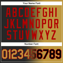 Laden Sie das Bild in den Galerie-Viewer, Custom Black Old Gold-Red Gradient Fashion Two-Button Unisex Softball Jersey