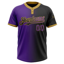 Загрузить изображение в средство просмотра галереи, Custom Black Purple-Old Gold Gradient Fashion Two-Button Unisex Softball Jersey