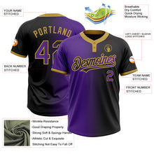 Загрузить изображение в средство просмотра галереи, Custom Black Purple-Old Gold Gradient Fashion Two-Button Unisex Softball Jersey
