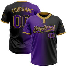 Загрузить изображение в средство просмотра галереи, Custom Black Purple-Old Gold Gradient Fashion Two-Button Unisex Softball Jersey