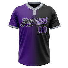 Загрузить изображение в средство просмотра галереи, Custom Black Purple-Gray Gradient Fashion Two-Button Unisex Softball Jersey