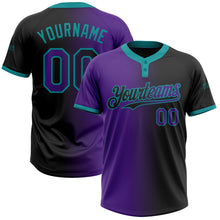 Загрузить изображение в средство просмотра галереи, Custom Black Purple-Teal Gradient Fashion Two-Button Unisex Softball Jersey